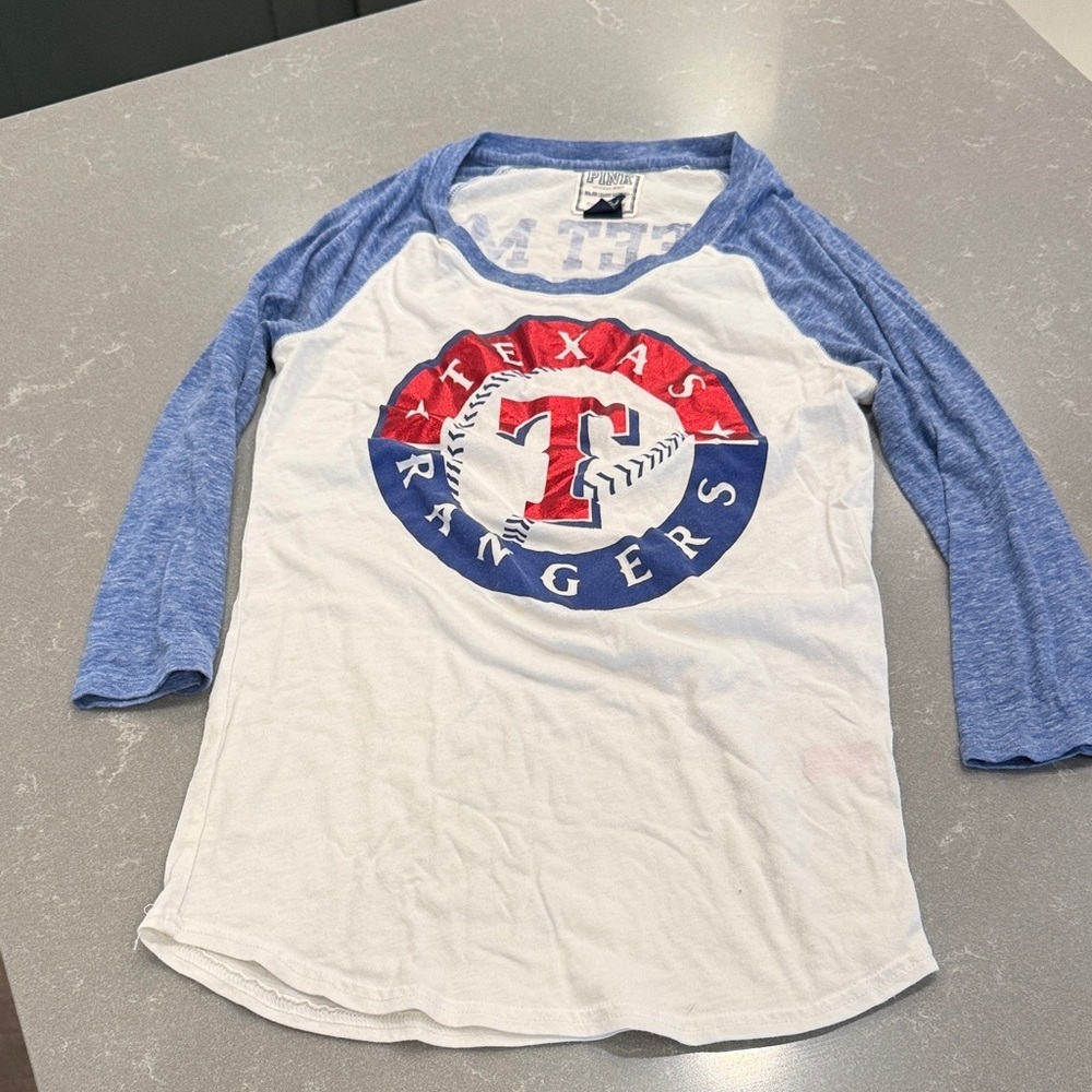 PINK Victoria's Secret Texas Rangers Blue and White Long Sleeve Tee